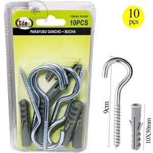 KIT DE PARAFUSO GANCHO + BUCHA 10 UNIDADES (ID-0792P)