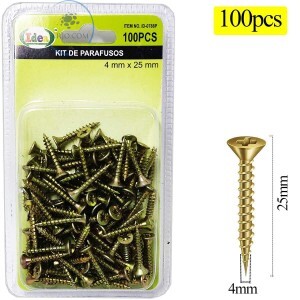 KIT DE PARAFUSOS 100 UNIDADES 4mm X 25mm (ID-0788P)