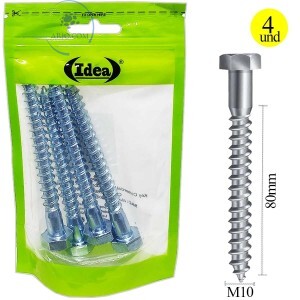 KIT 04 PARAFUSOS SEXTAVADO ROSCA SOBERBA 10mmX100mm (ID-0807P)