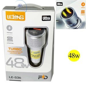 CARREGADOR VEICULAR USB/TIPO-C 48W (LE-536)