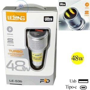 CARREGADOR VEICULAR USB/TIPO-C 48W (LE-536)