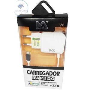 CARREGADOR PARA CELULAR V8 COM UMA PORTA USB 2.4A (MAX-CAR63)