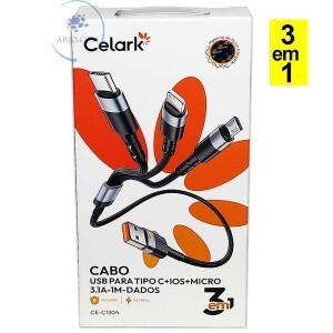 CABO USB PARA TIPO C + IOS + MICRO 3.1A (CE-C1304)