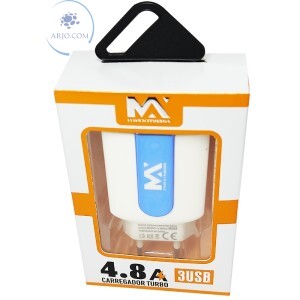 CARREGADOR TOMADA TURBO PARA CELULAR COM 03 PORTAS USB 4.8A (MAX-CAR110).