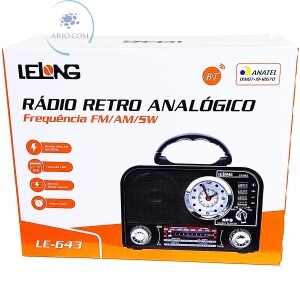 RÁDIO RETRÔ RECARREGÁVEL COM RELÓGIO ANALÓGICO (LE-643)