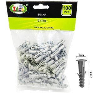 BUCHA DE FIXAÇÃO COM ANEL 8mm 100 UNIDADES (ID-2863B)