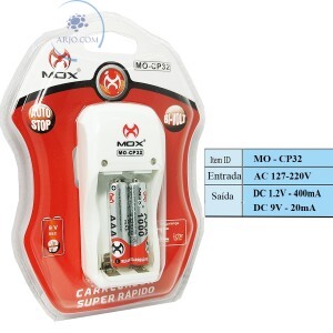 CARREGADOR DE PILHA COM 2 PILHAS AAA 1000mAh (MO-CP32)