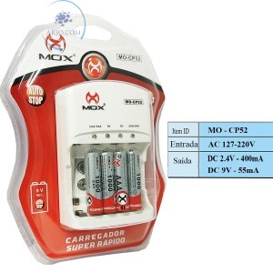 CARREGADOR DE PILHA COM 4 PILHAS AAA 1000mAh (MO-CP52)