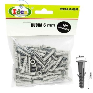 BUCHA DE FIXAÇÃO COM ANEL 6mm 100 UNIDADES (ID-5889B)