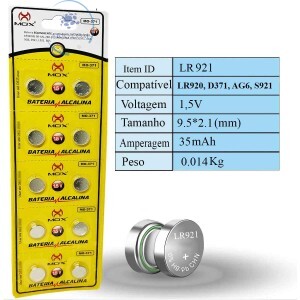 BATERIA 371 ALCALINA 1,5V CARTELA COM 10 UNIDADES (MO-371)