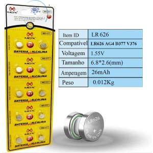 BATERIA 377 ALCALINA 1,5V CARTELA COM 10 UNIDADES (MO-377)