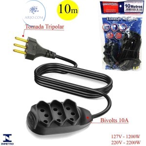 EXTENSÃO ELÉTRICA PRISMATEC TRIPLA DE 10 METROS