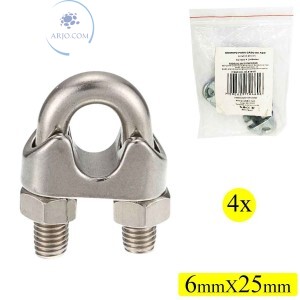GRAMPO PARA CABO DE AÇO 6mmX25mm 4 PEÇAS (ID-8144G)