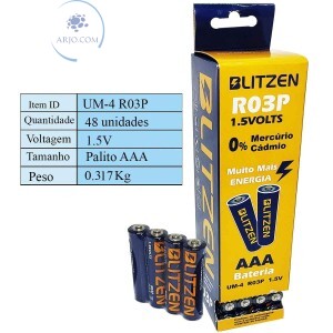 PILHA AAA PALITO TUBO COM 48 UNIDADES (BLITZEN-AAA)