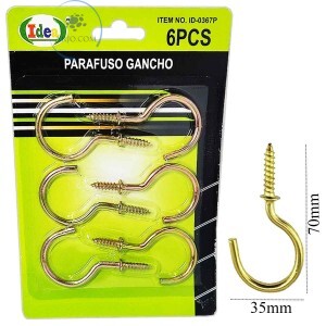 PARAFUSO GANCHO 6 UNIDADES 35mm X 70mm (ID-0367P)